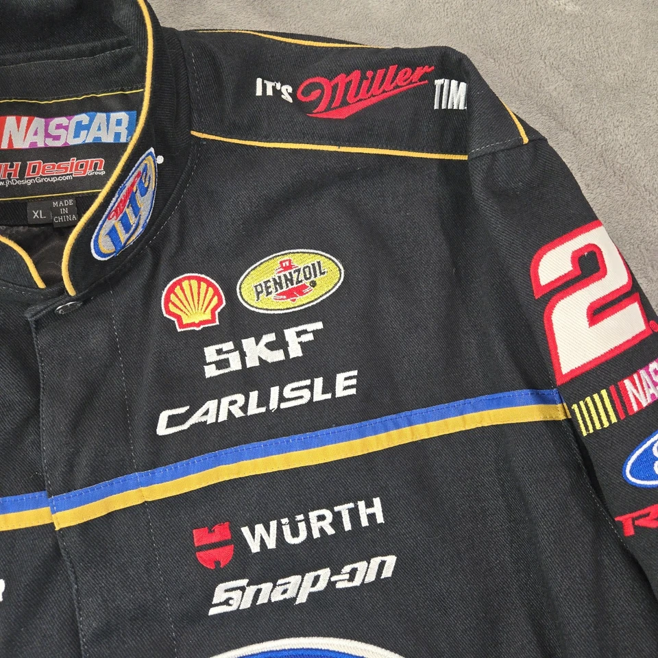 Chaqueta Brad Keselowski Miller Lite Nascar Diseño JH Para Hombre Talla XL Parches Negros Foto 4 de 4