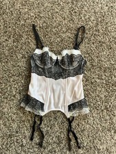 Victoria's Secret Fashion Show Lace Ruffle Bustier Garter Corset Pink Stripe 34B
