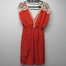 NWT Alya Francesca's Orange Red Crochet Shoulders Plunge Mini Dress sz L