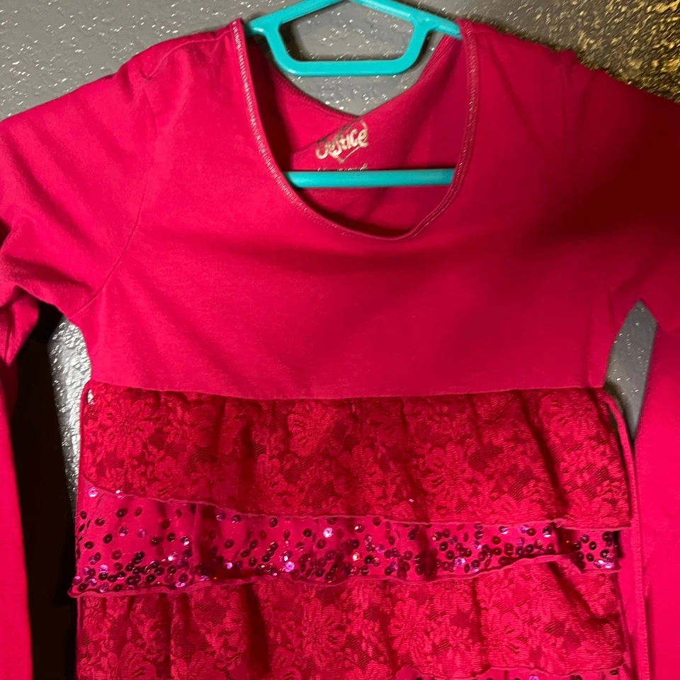 Vestido Justice Niñas Talla 8 Rojo Lentejuelas Encaje Volantes Manga Larga Vestido de Fiesta Foto 2 de 4