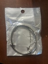 Silver Tone Open Cuff Bangle Bracelet With Star Charms