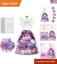 Mothers Day Rose Gifts for Women Preserved Real Flower in Glass Angel Figurin...