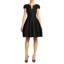 Halston Heritage Black Cocktail Fit & Flare Cotton & Silk Lined Dress Women Sz 6