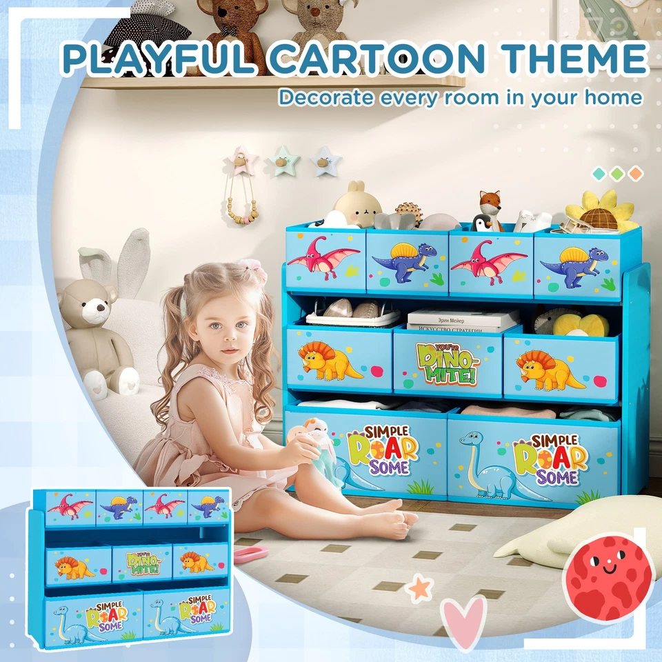 AIYAPLAY 3-Tier Toy Organiser Shelf with 9 Storage Boxes for Bedroom, Blue - Image 4 of 4