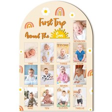 My First Year Photo Frame Board, 3D Boho Sun Rainbow Display Wood Board, Baby...