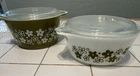 PYREX Bowls Green White Spring Blossom Crazy Daisy 473 1 Qt 472 1  1/2 Pt w LIDS