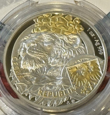 2025 1 Oz .999 Silver Niue $2 Czech Lion Gold Gilded Coin in COA Card 852/1000!!