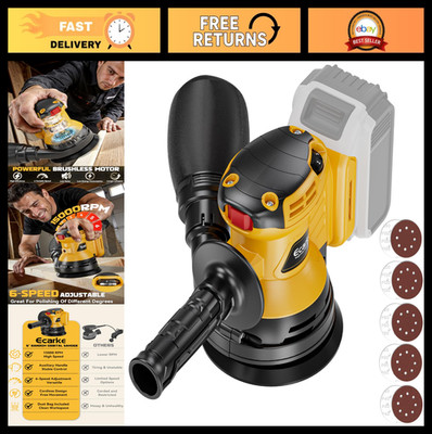 Cordless 5'' Random Orbital Sander 15000 RPM, 6 Speeds, Dust Bag & 10 Sandpapers