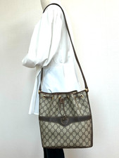 Borsa a tracolla vintage Gucci GG Supreme PVC pelle marrone con coulisse autentica