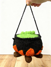 Handmade Crochet witch cauldron Halloween Cauldron Plushie Halloween toy