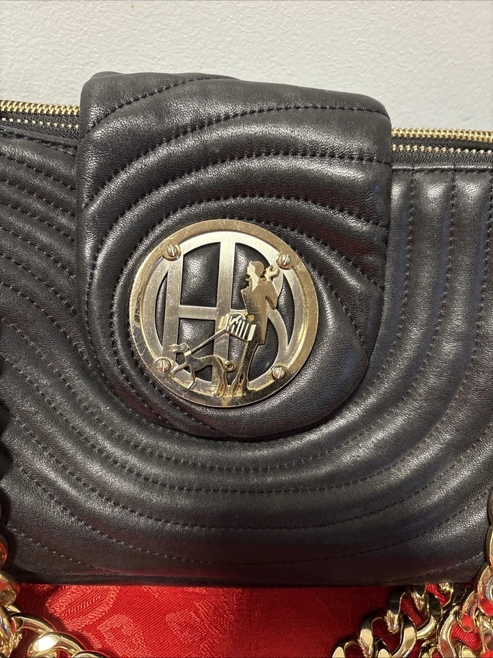 Rare Henri Bendel Chain Leather Handbag with Rare Woman & Dog Logo - Image 3 of 4