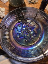 Blue Glass Hanging/Basket Seed Feeder with Metal Chains