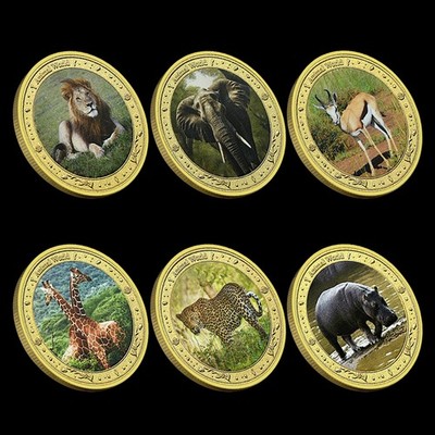 Animal World 6-teiliges Wildlife Münzset, afrikanische Tiere Gedenkmedaille Geschenk
