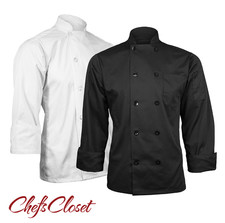 ChefsCloset Long Sleeve 10 Button Chef Coat - Black  White