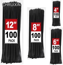 Zip Cable Ties Assorted Sizes 4  6  8  12   Heavy Duty Nylon Black UV Resistant