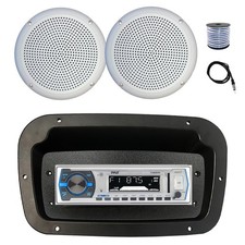 Pyle Marine Receiver,Spa Bezel,Adapter, Antenna,Wire, 2x 5.25" 20W White Speaker