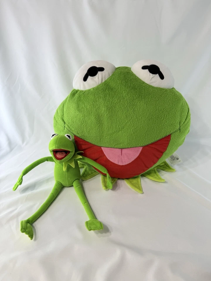 Almofada e travesseiro de pelúcia vintage 10” Kermit the Frog Jim Henson's Muppets posáveis - Imagem 2 de 4
