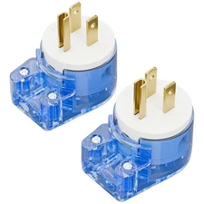 2 Pack ETL Certified Nema 5-15P 15A 125V Right Angle Plug, Transparent Blue