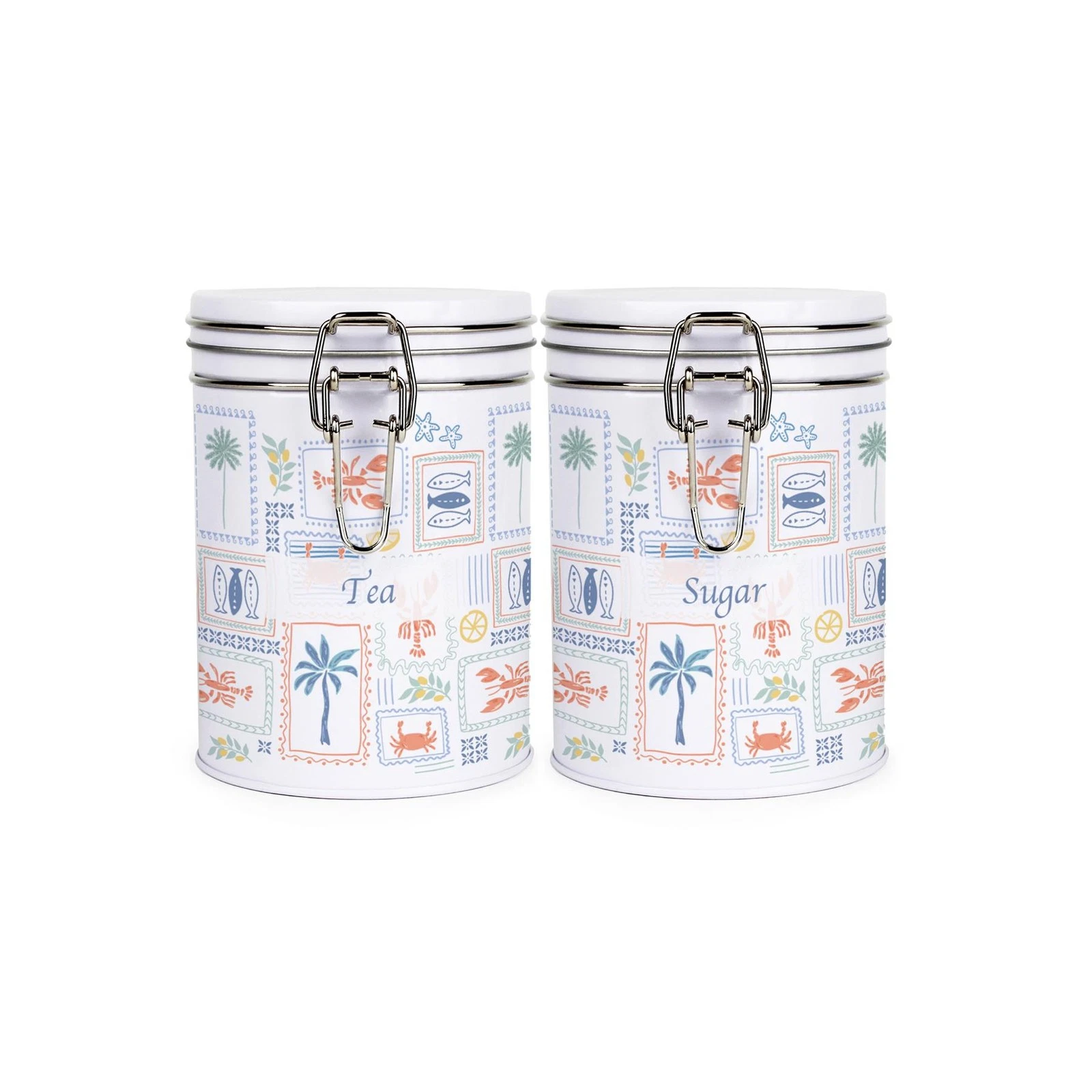 Mediterranean Summer Tea & Sugar Canister Set - Kitchen Storage Gift