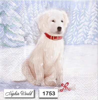 (1753) TWO Individual Paper LUNCHEON Decoupage Napkins - DOG PUPPY WINTER SNOW