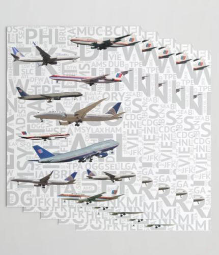 United Airlines Aircraft with Airport Codes - Gift Wrapping Paper - Picture 1 of 2