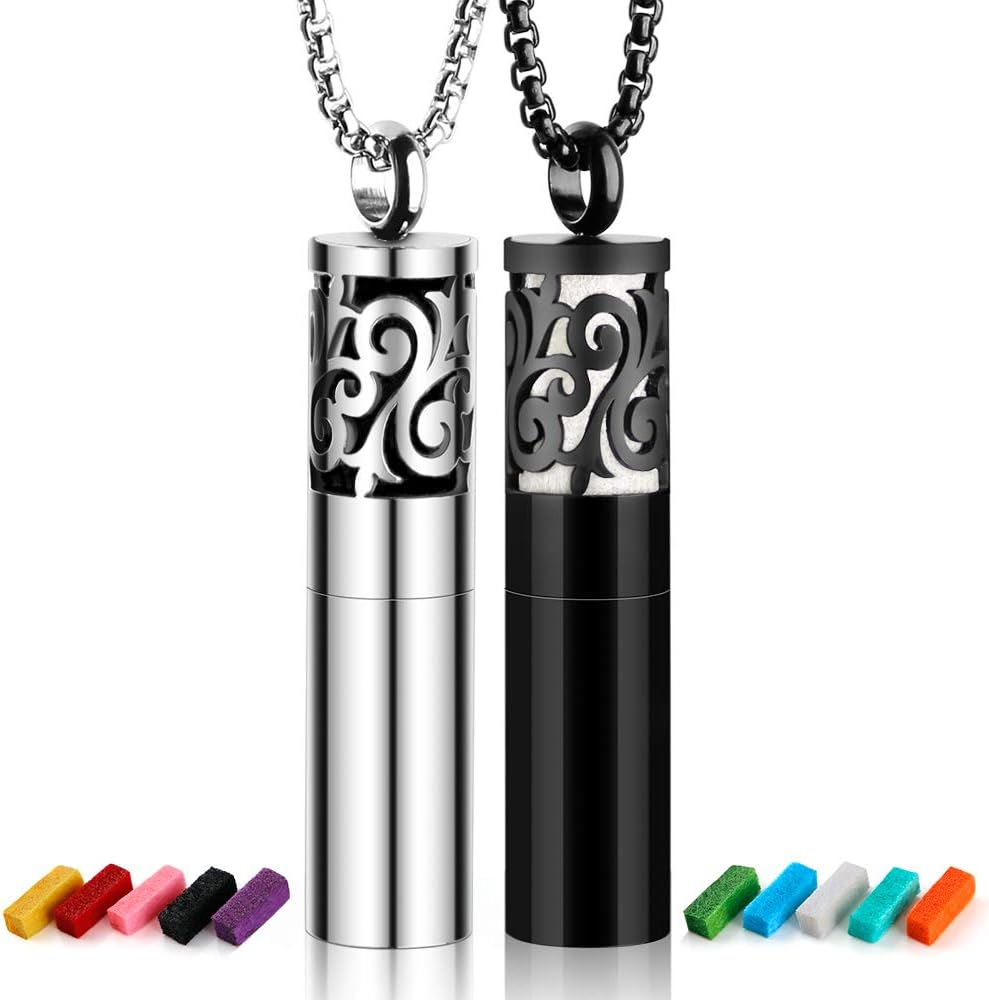 Essential Oil Diffuser Necklaces for Women, 2PCS Aromatherapy Necklaces Stainles-image