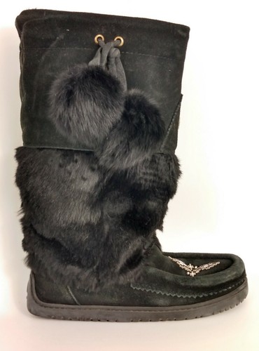 Manitobah Mukluks Black Leather Fur 