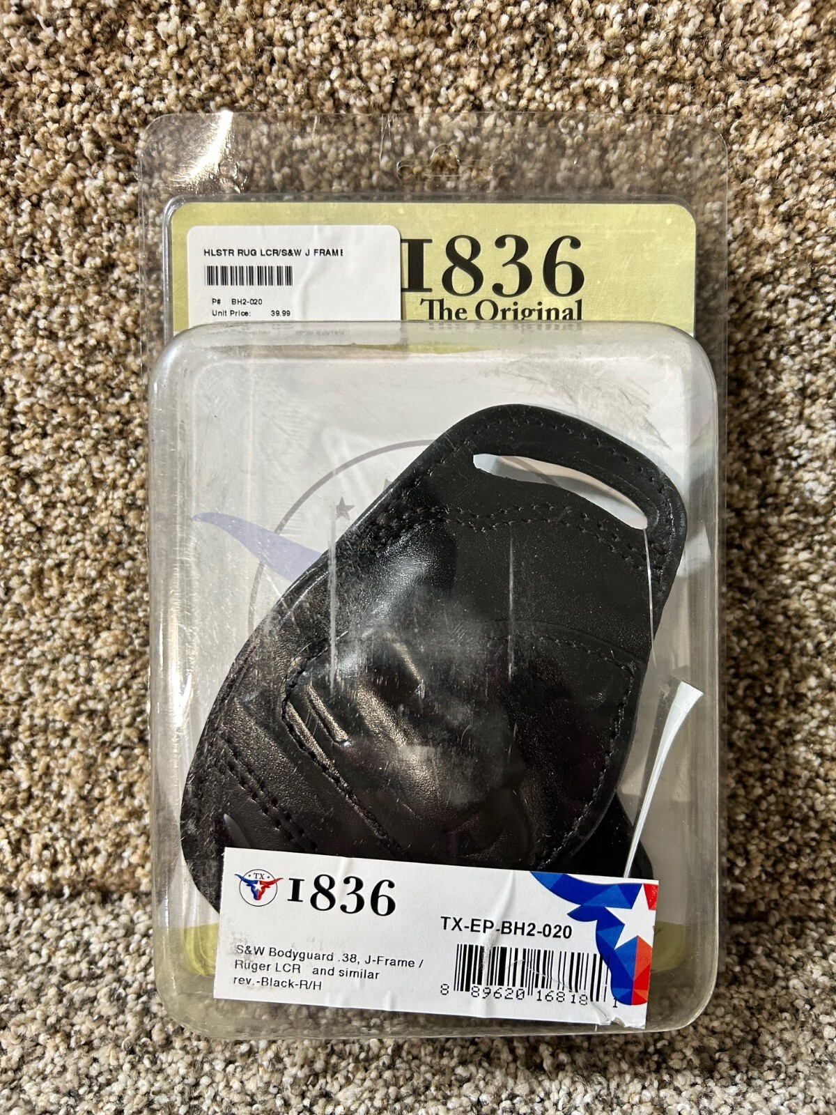 Texas 1836 Revolver Holster for S&W Bodyguard .38, J-Frame, Ruger LCR - RH