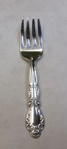 OLD CHARLESTON STERLING SILVER BABY FORK-ORNATE 1951 FINE FLORAL-INTERNATIONAL