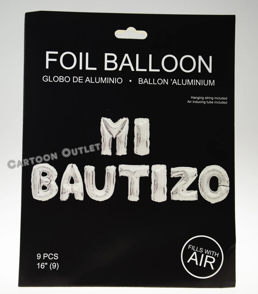 16 INCH MI BAUTIZO FOIL LETTER BALLOON BANNER BAPTISM PARTY DECORATIONS SILVER  - Image 4 of 4