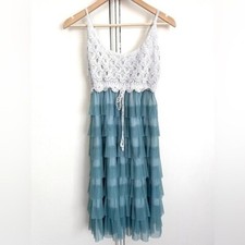 Mermaid Layered Tulle Crochet Mini Dress Womens Large Festival Feminine Coastal