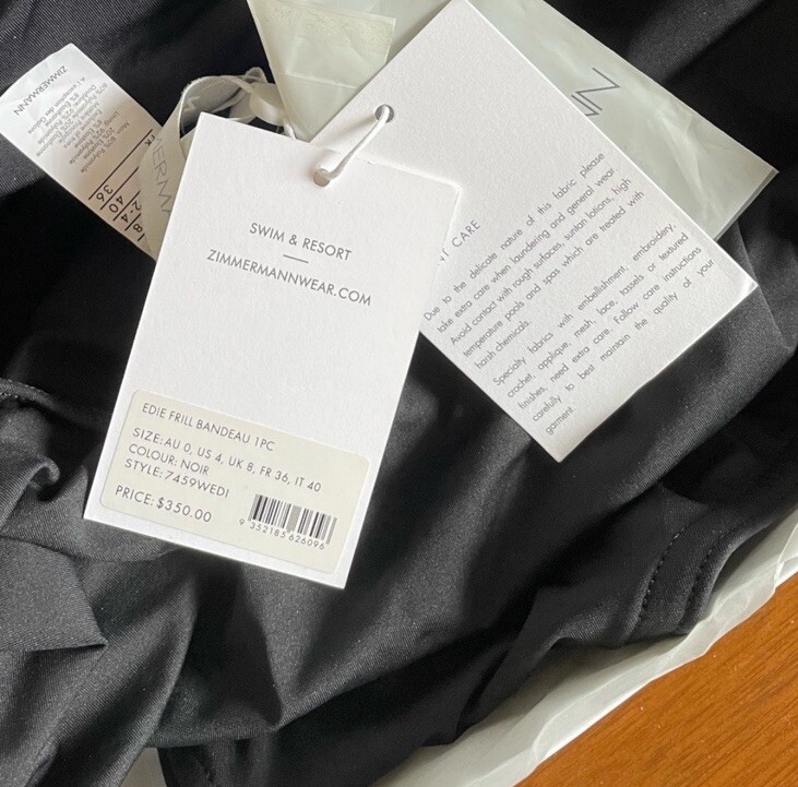 Edie Frill Bandeau ZIMMERMANN one-piece swimsuit black Size 0 NWT