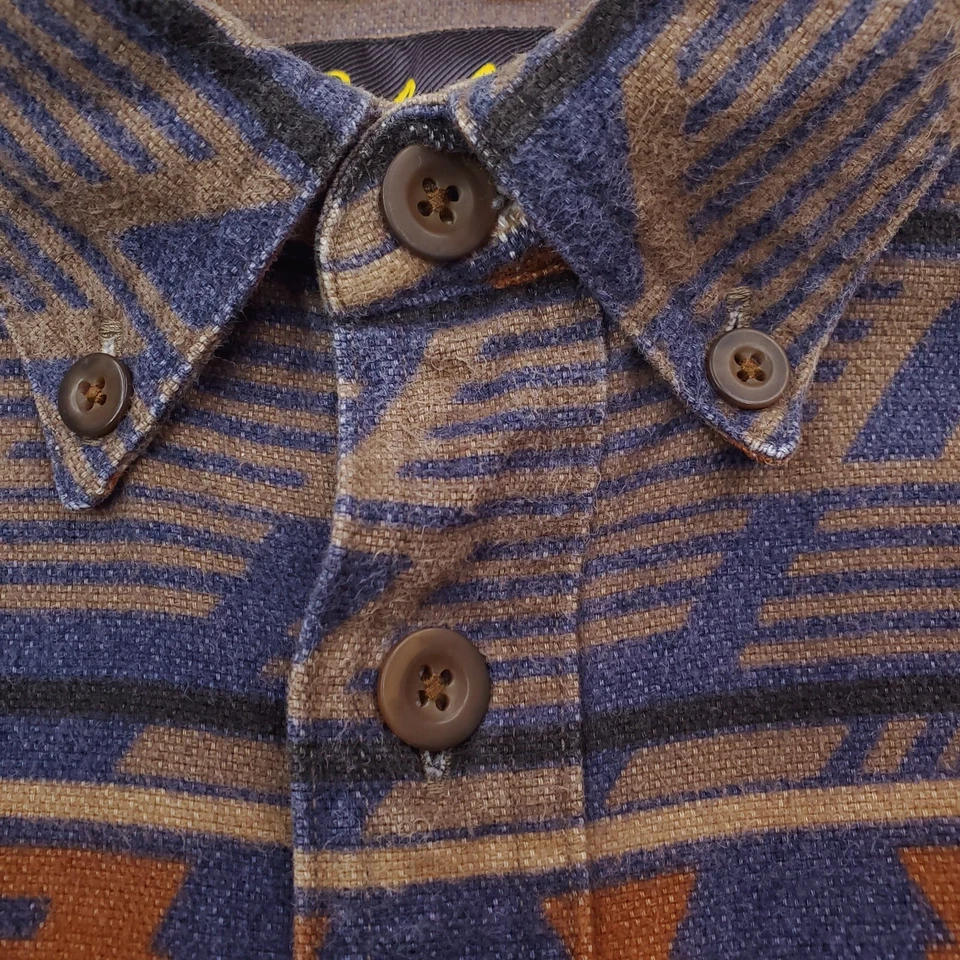 Cabelas Shirt Mens Medium Blue Orange Flannel Navajo Aztec Southwestern Cowboy - Image 4 of 4