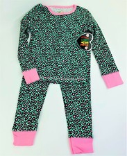Pink Green Cheetah Animal Print Novelty Kids Toddler Girls 2pc Pajama PJ Set NEW