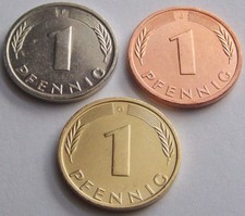 3 x 1 Pfennig - GOLD / SILBER / KUPFER - Gl&uuml;ckspfennig - Geburtstag Geschenk DM