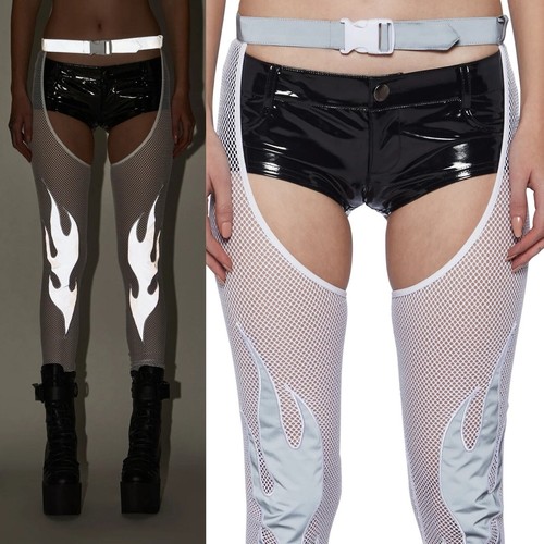DOLLS KILL Club Exx Mark of the Beast Reflective Chaps in White Sz. S