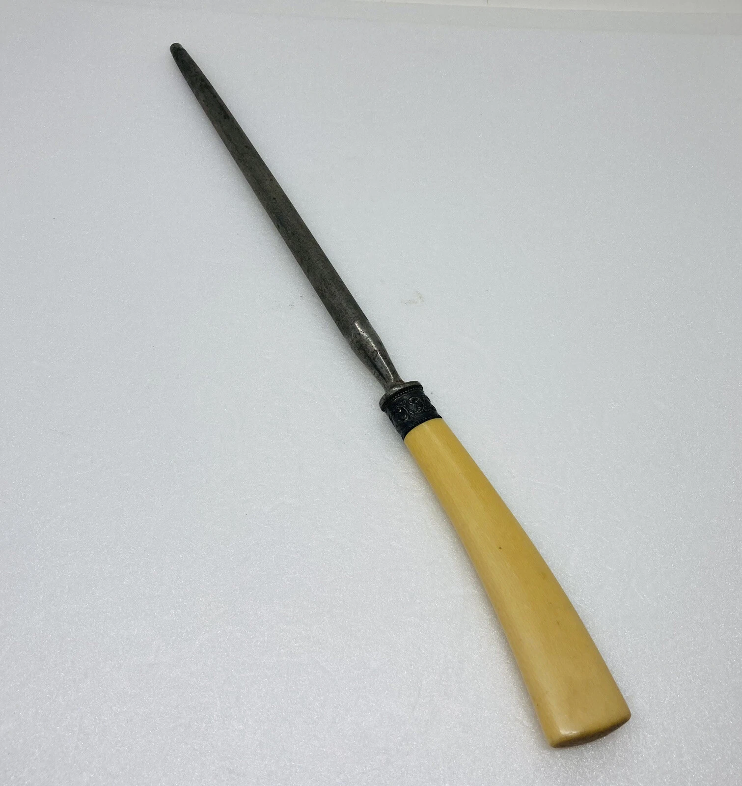 Vintage LEE’S Sharpening Knife Honing Rod 13” Ornate Sterling Silver Handle 29