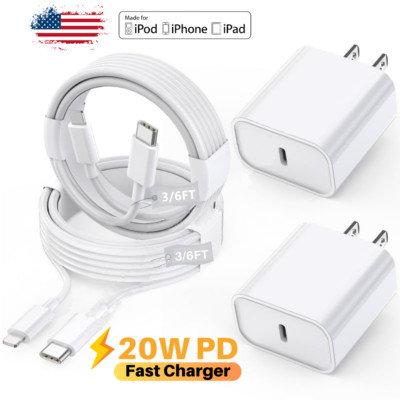 For iPhone 14 13 12 11 Pro Max XR Fast Charger Cord 20W USB-C Power Adapter Cube