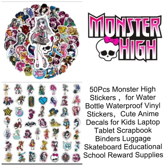 50Pcs Monster High Stickers for Water Bottle Waterproof Vinyl