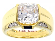 Natural White Topaz Gemstone With 14K Gold Plated Silver Ring for Men's #866