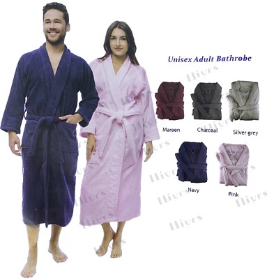 100% Cotton Terry Towel Bath Robe – Unisex, Soft Cozy Dressing Gown, Black S-XL
