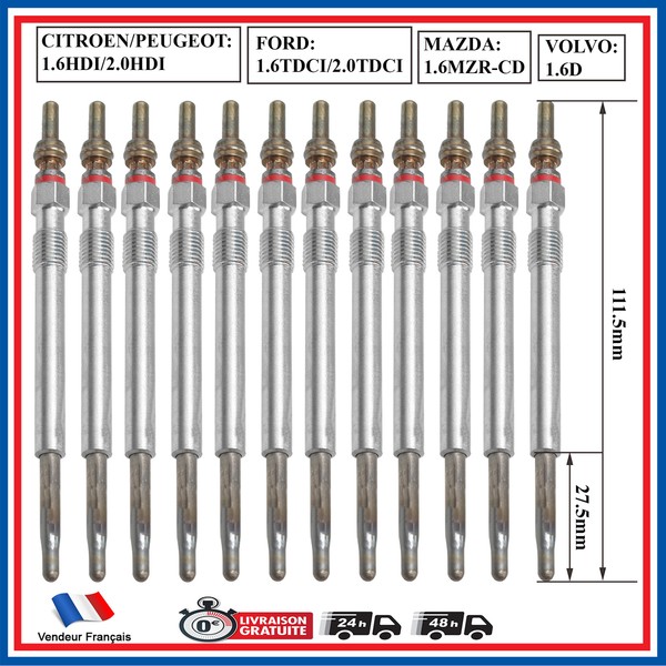 12 -Kerze VorwäRmung FüR Volvo C30 S40 S60 S80 V40 V50 V60 V70 1.6 D2 115-image