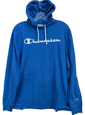 Champion Hoodie Adult Large Blue White Script Logo Long Sleeve Sweatshirt  Active