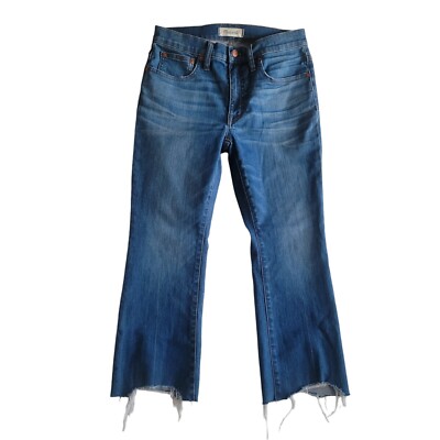 Madewell Cali-Demi Boot Jeans Womens 27 Blue Distressed Hem Mid Rise Bootcut