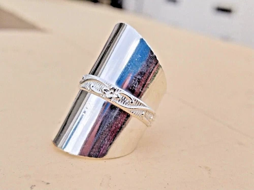Solid 925 Sterling Silver Band & Statement Wide Cigar Cuff  Ring All Size UJ31