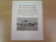 1967 Dodge Coronet Factory Costdealer Retail Sticker Pricing For Cars Options