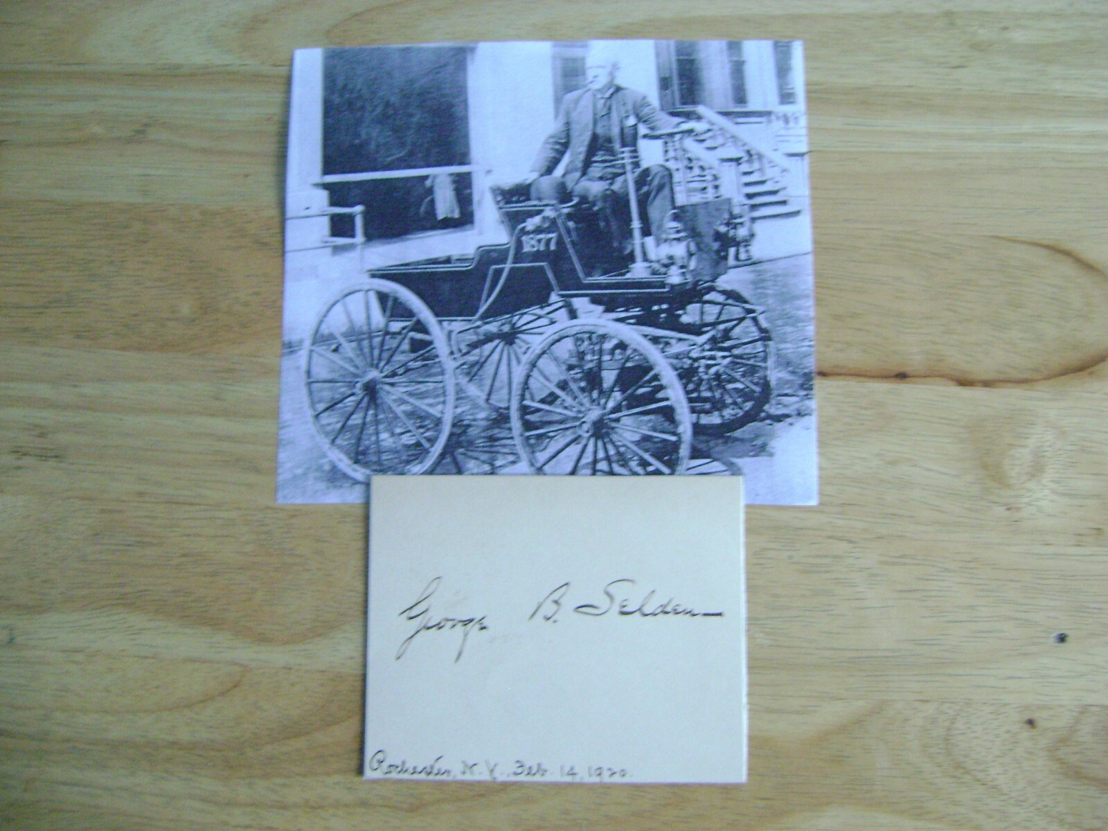 George B Selden Signed Card, Patent Lawyer, Inventor 1895 Automobile, W/coa
