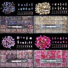 Mixed AB Glass Crystal Diamond Flat Rhinestone Nail Art Decoration 21 Grid Box