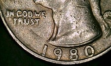 1980 P Washington Quarter avec rempli en "P" et rempli en "R" combiné R et U