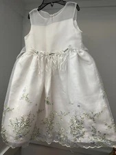 Brooke Lindsay Girls White Flwr Girl Dress 5T Embroidered Floral Organza Overlay